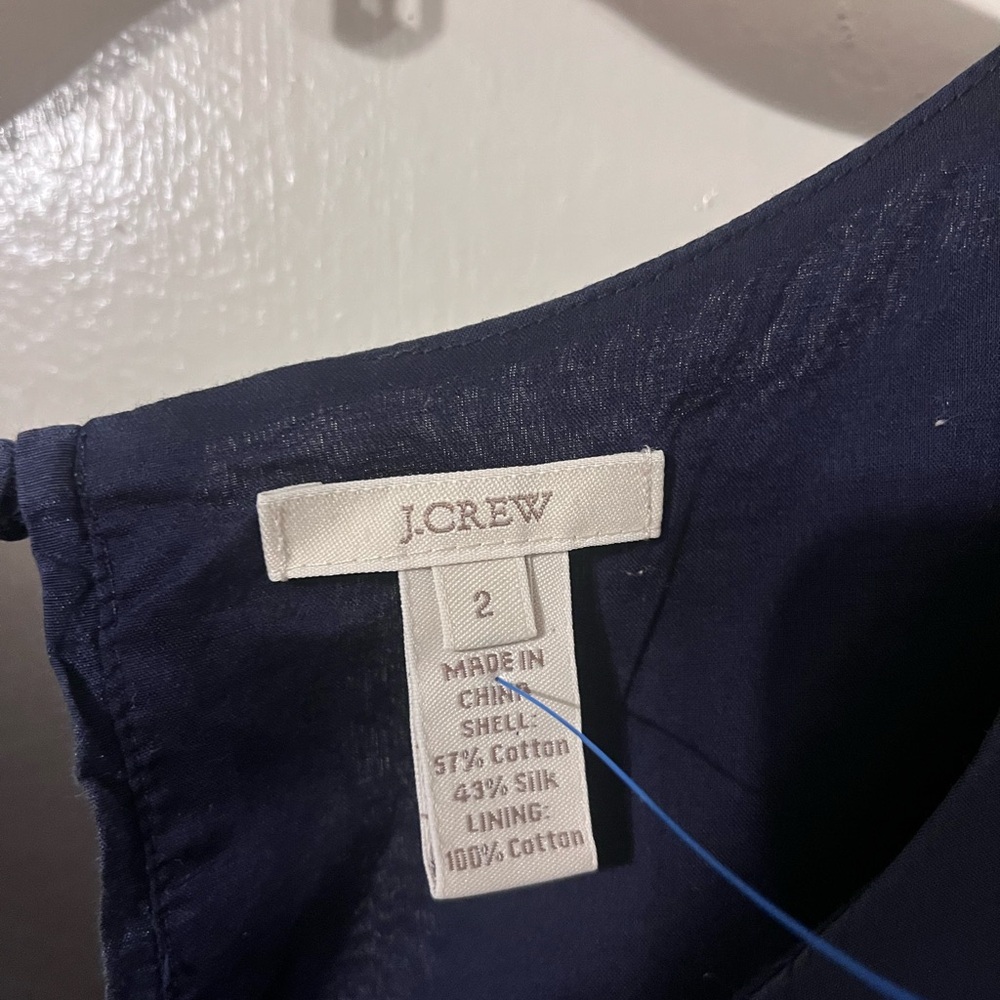 J. Crew Navy Pleated Scoop Neck Cap-Sleeve Blouse - Picture 2 of 3